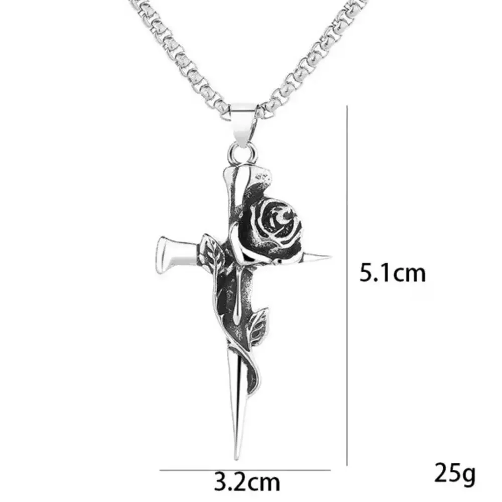 Crucifix Cross Necklace with Rose & Thorn Nails – Christian Catholic Gift